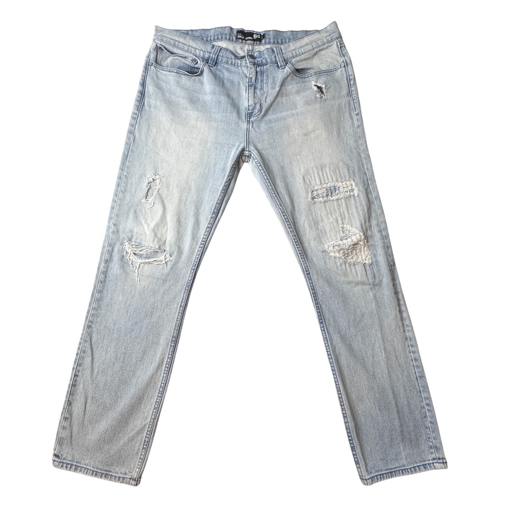 RSQ Jeans Mens 36x30 Blue Seattle Skinny Tapered Distressed Ripped Denim Pants